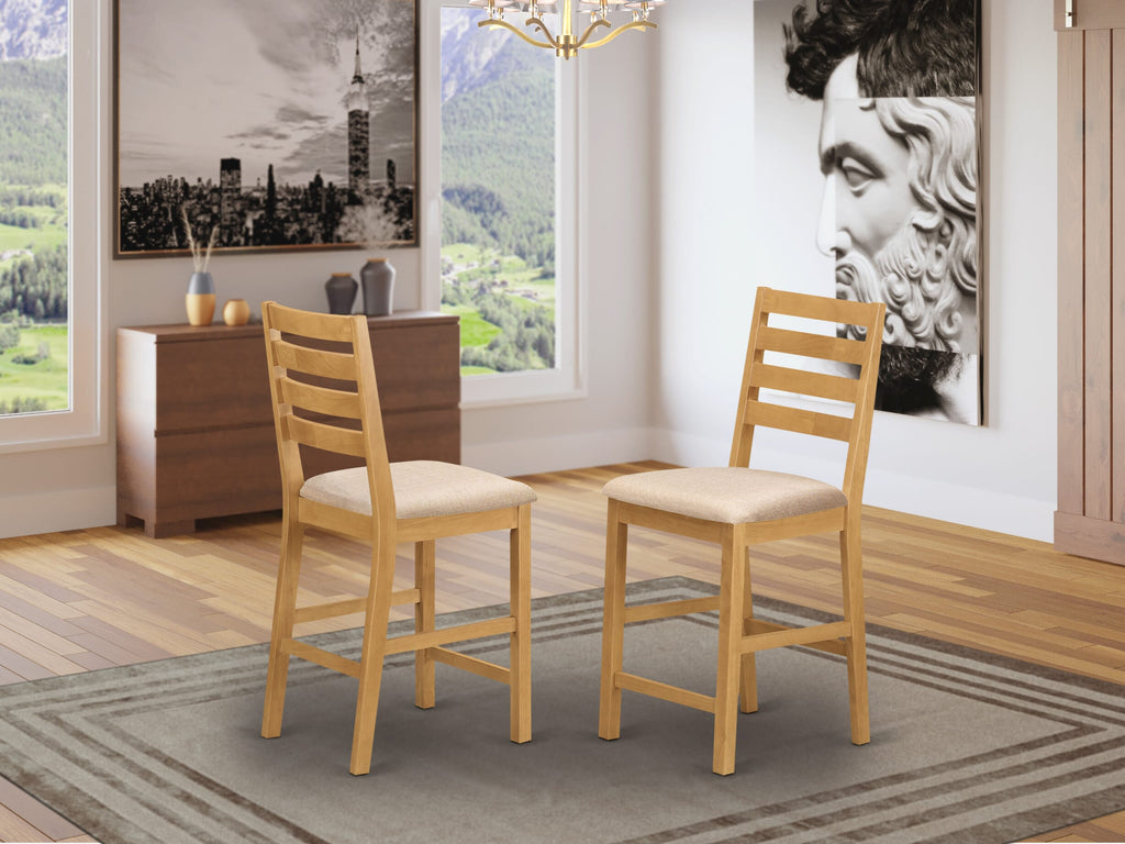 East West Furniture CFS-OAK-C CafÃ© Counter Height Barstools - Linen Fabric Upholstered Wooden Chairs