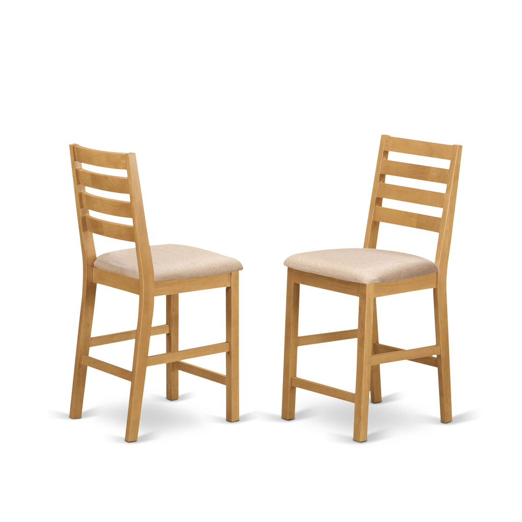 East West Furniture CFS-OAK-C CafÃ© Counter Height Barstools - Linen Fabric Upholstered Wooden Chairs