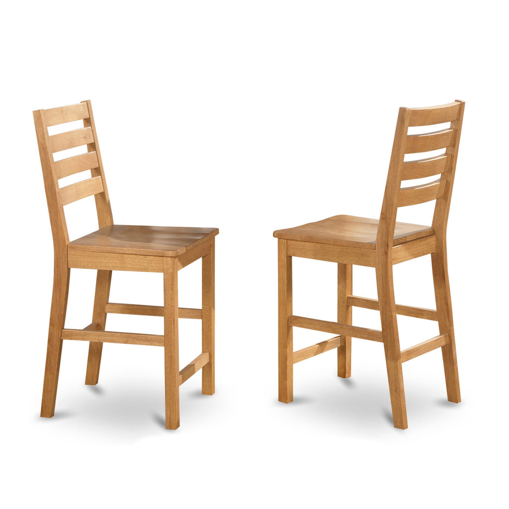 East West Furniture CFS-OAK-W CafÃ© Counter Height Dining Chairs - Ladder Back Wood Seat Chairs