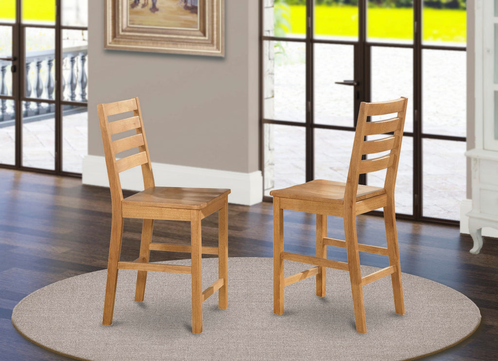 East West Furniture CFS-OAK-W CafÃ© Counter Height Dining Chairs - Ladder Back Wood Seat Chairs