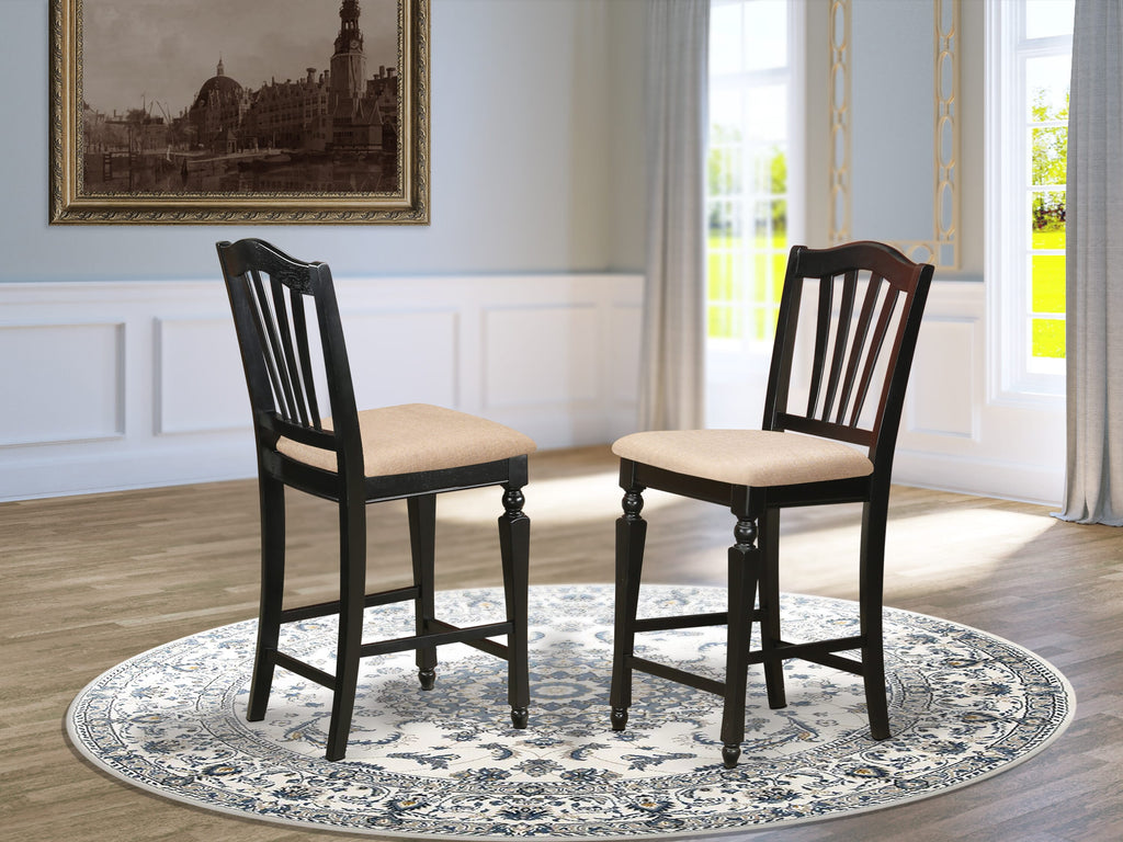 East West Furniture CHS-BLK-C CafÃ© Counter Height Kitchen Chairs - Linen Fabric Upholstered Solid Wood Chairs