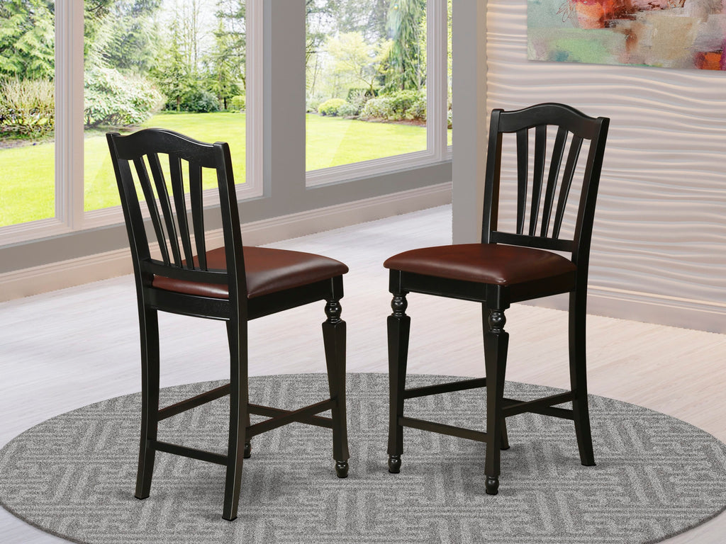 East West Furniture CHS-BLK-LC Chelsea Counter Dining Chairs - Faux Leather Upholstered Solid Wood Chairs