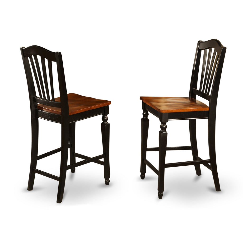 East West Furniture CHS-BLK-W Chelsea Counter Height Barstools - Slat Back Wooden Seat Chairs