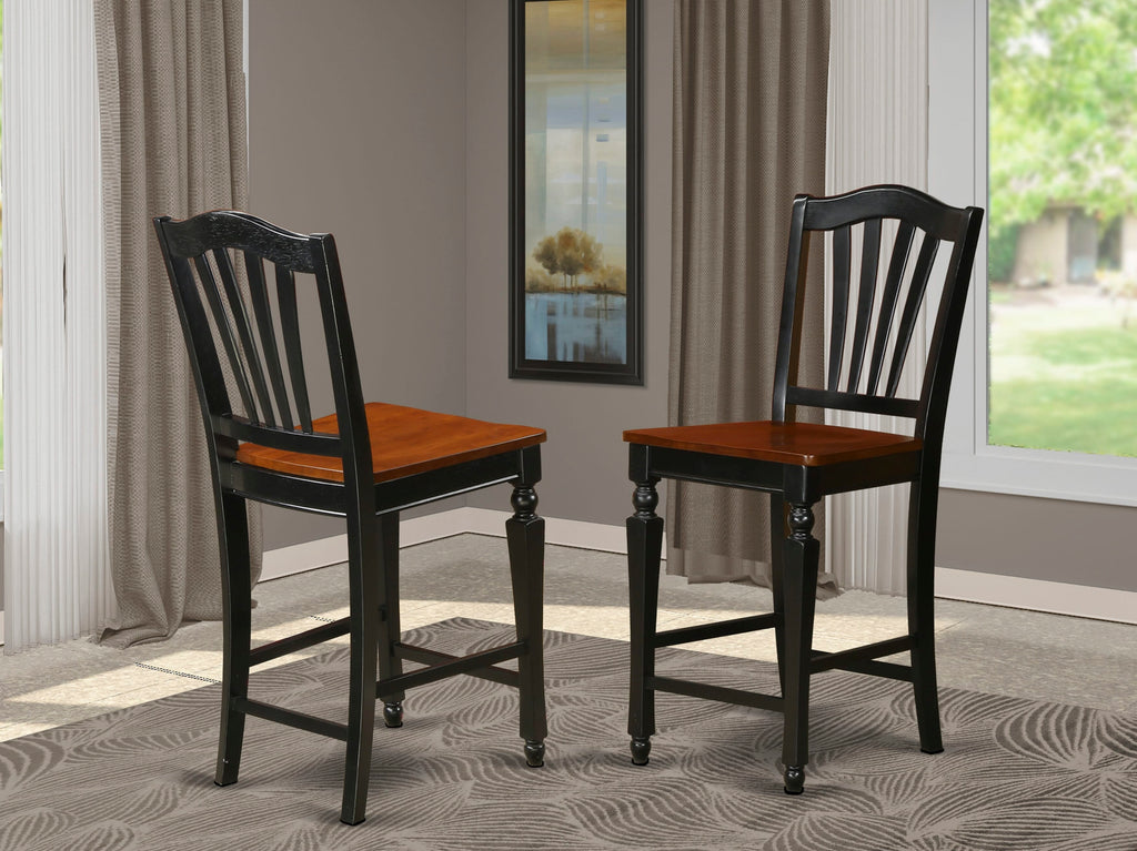 East West Furniture CHS-BLK-W Chelsea Counter Height Barstools - Slat Back Wooden Seat Chairs