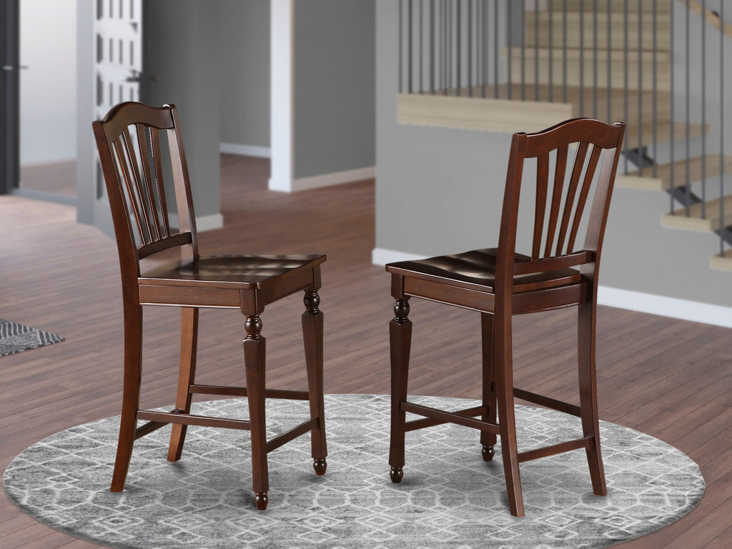 East West Furniture CHS-MAH-W Chelsea Counter Height Barstools - Slat Back Wooden Seat Chairs