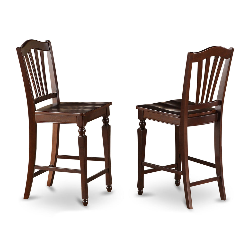 East West Furniture CHS-MAH-W Chelsea Counter Height Barstools - Slat Back Wooden Seat Chairs