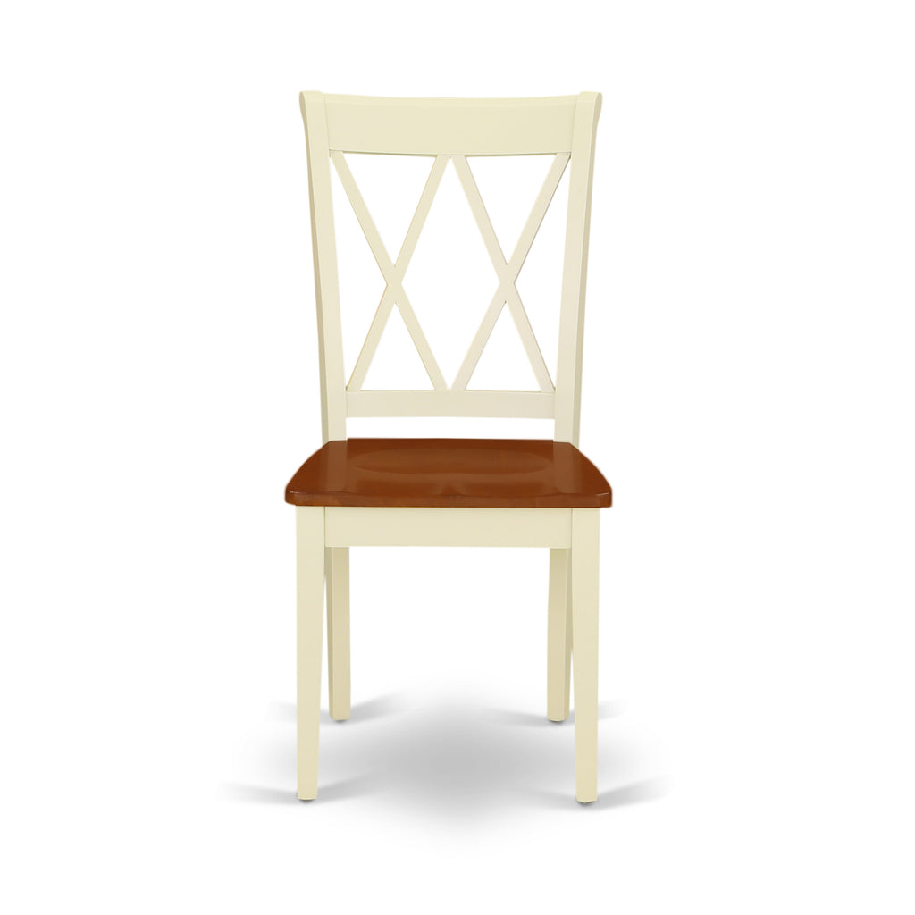 East West Furniture CLC-BMK-W Clarksville Dining Room Chairs - Double Cross Back Wood Seat Chairs