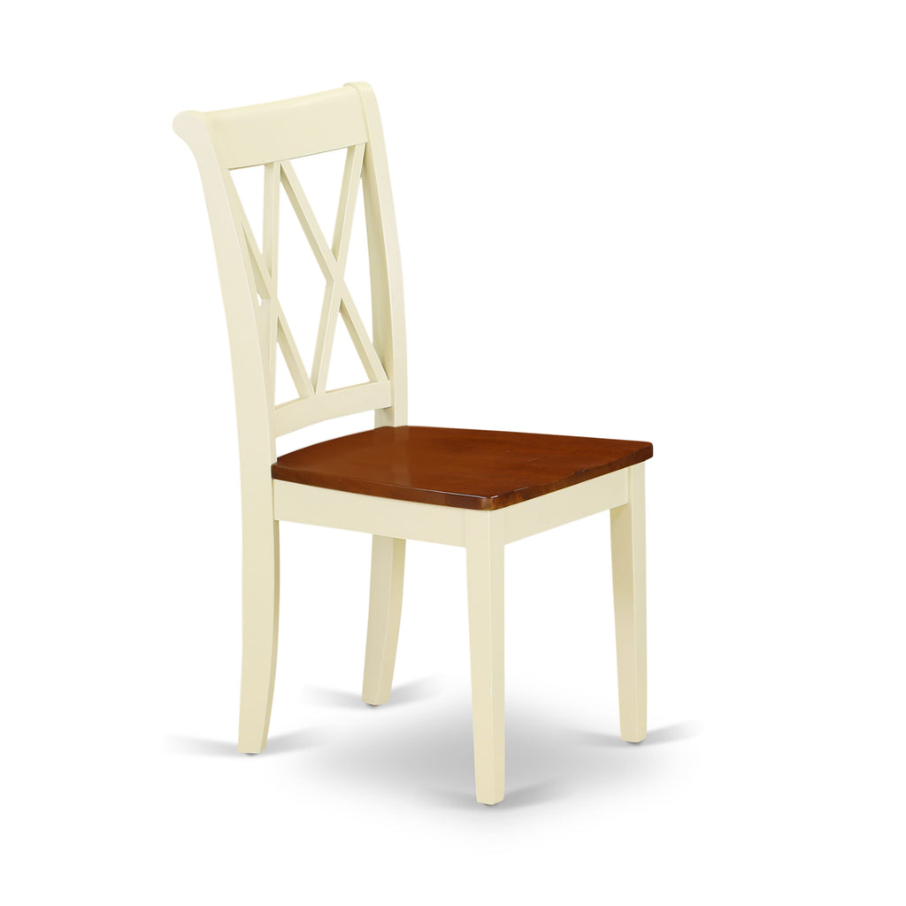 East West Furniture CLC-BMK-W Clarksville Dining Room Chairs - Double Cross Back Wood Seat Chairs