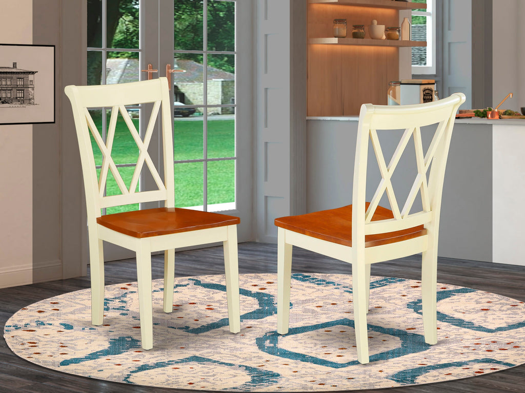 East West Furniture CLC-BMK-W Clarksville Dining Room Chairs - Double Cross Back Wood Seat Chairs