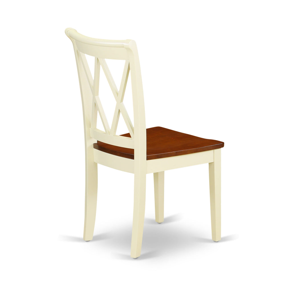 East West Furniture CLC-BMK-W Clarksville Dining Room Chairs - Double Cross Back Wood Seat Chairs