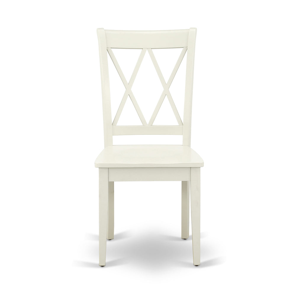 East West Furniture CLC-LWH-W Clarksville Dining Room Chairs - Double Cross Back Wood Seat Chairs