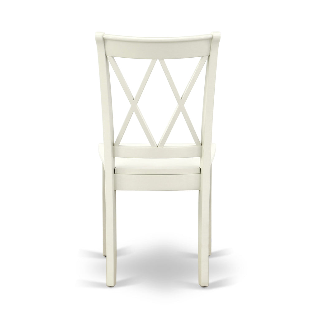 East West Furniture CLC-LWH-W Clarksville Dining Room Chairs - Double Cross Back Wood Seat Chairs