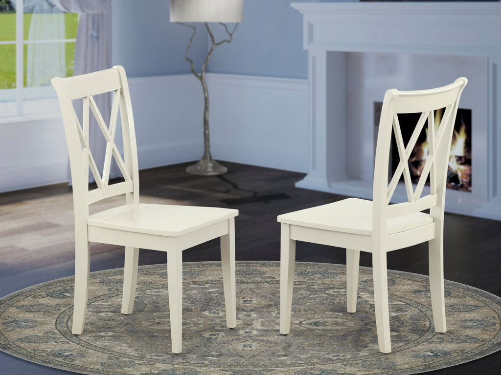 East West Furniture CLC-LWH-W Clarksville Dining Room Chairs - Double Cross Back Wood Seat Chairs