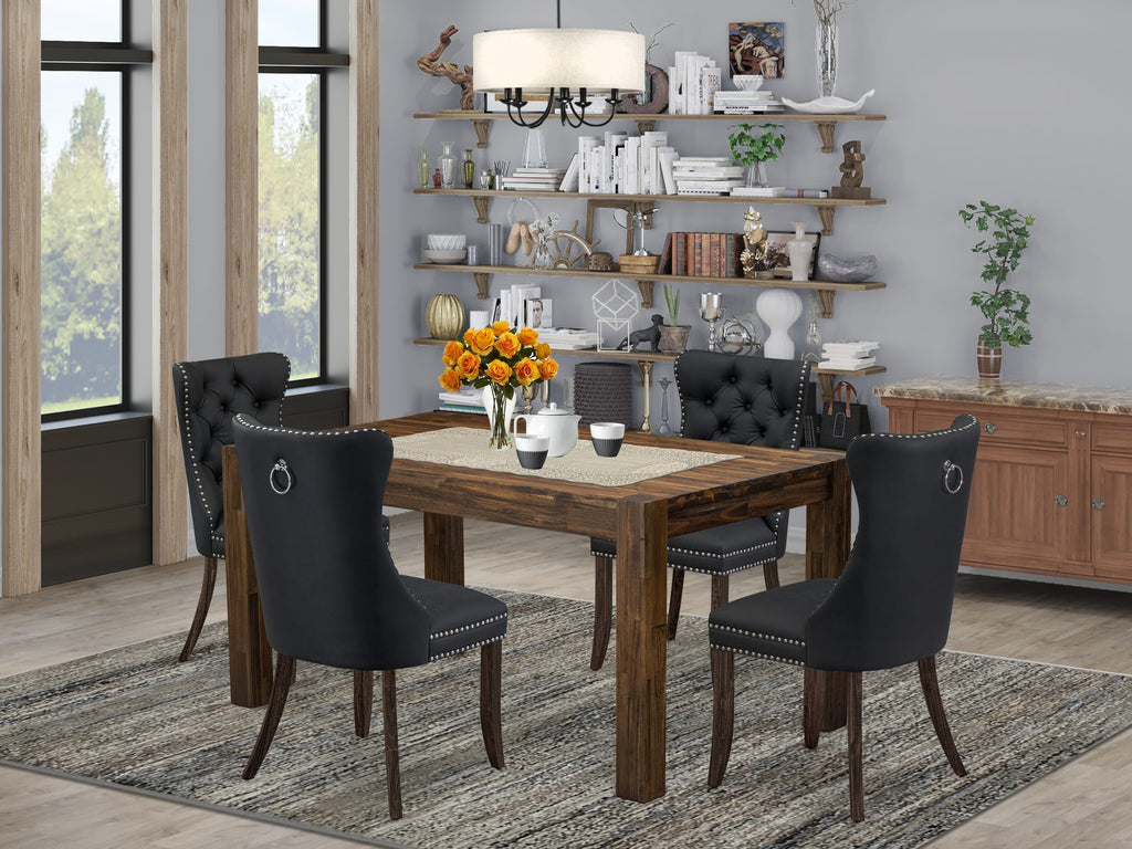 East West Furniture CNDA5-07-T12 5 Piece Dining Table Set Includes a Rectangle Rustic Wood Kitchen Table and 4 Upholstered Chairs, 36x60 Inch, Distressed Jacobean