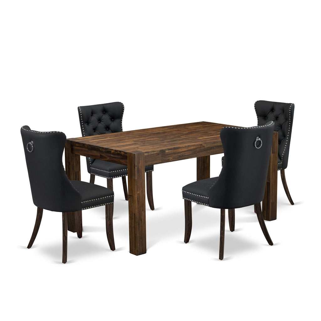 East West Furniture CNDA5-07-T12 5 Piece Dining Table Set Includes a Rectangle Rustic Wood Kitchen Table and 4 Upholstered Chairs, 36x60 Inch, Distressed Jacobean