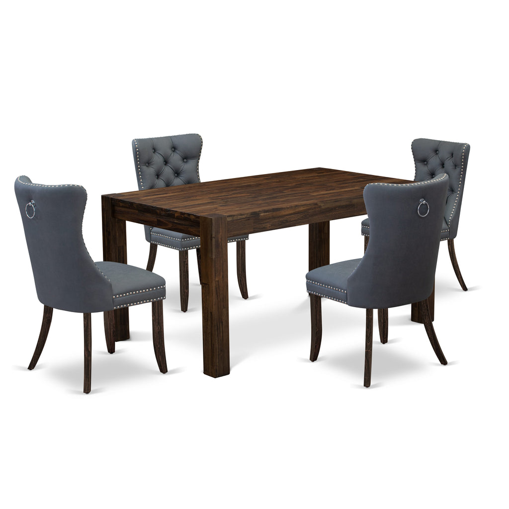 East West Furniture CNDA5-07-T13 5 Piece Dining Room Set Contains a Rectangle Rustic Wood Table and 4 Upholstered Parson Chairs, 36x60 Inch, Distressed Jacobean