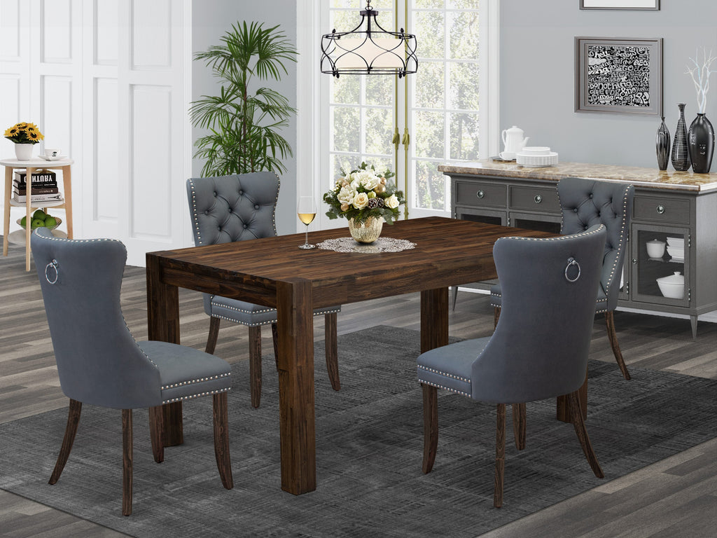 East West Furniture CNDA5-07-T13 5 Piece Dining Room Set Contains a Rectangle Rustic Wood Table and 4 Upholstered Parson Chairs, 36x60 Inch, Distressed Jacobean