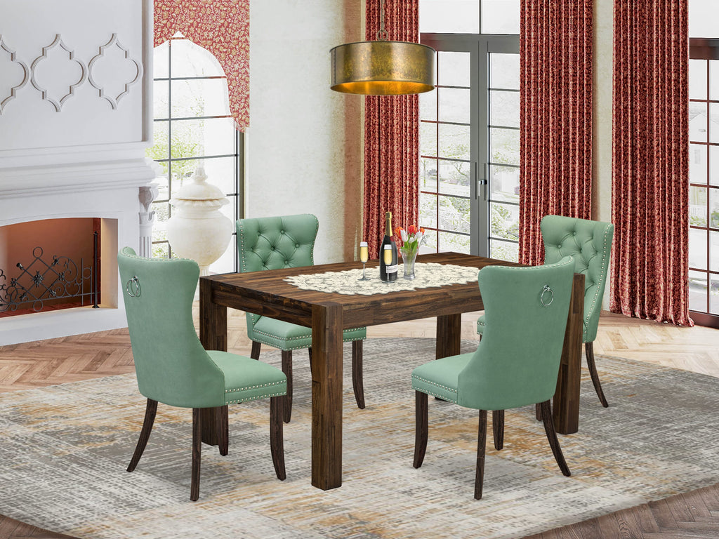 East West Furniture CNDA5-07-T22 5 Piece Kitchen Set Consists of a Rectangle Rustic Wood Dining Table and 4 Upholstered Parson Chairs, 36x60 Inch, Distressed Jacobean