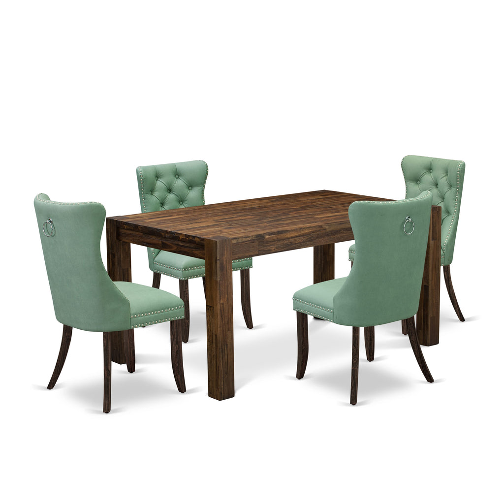 East West Furniture CNDA5-07-T22 5 Piece Kitchen Set Consists of a Rectangle Rustic Wood Dining Table and 4 Upholstered Parson Chairs, 36x60 Inch, Distressed Jacobean