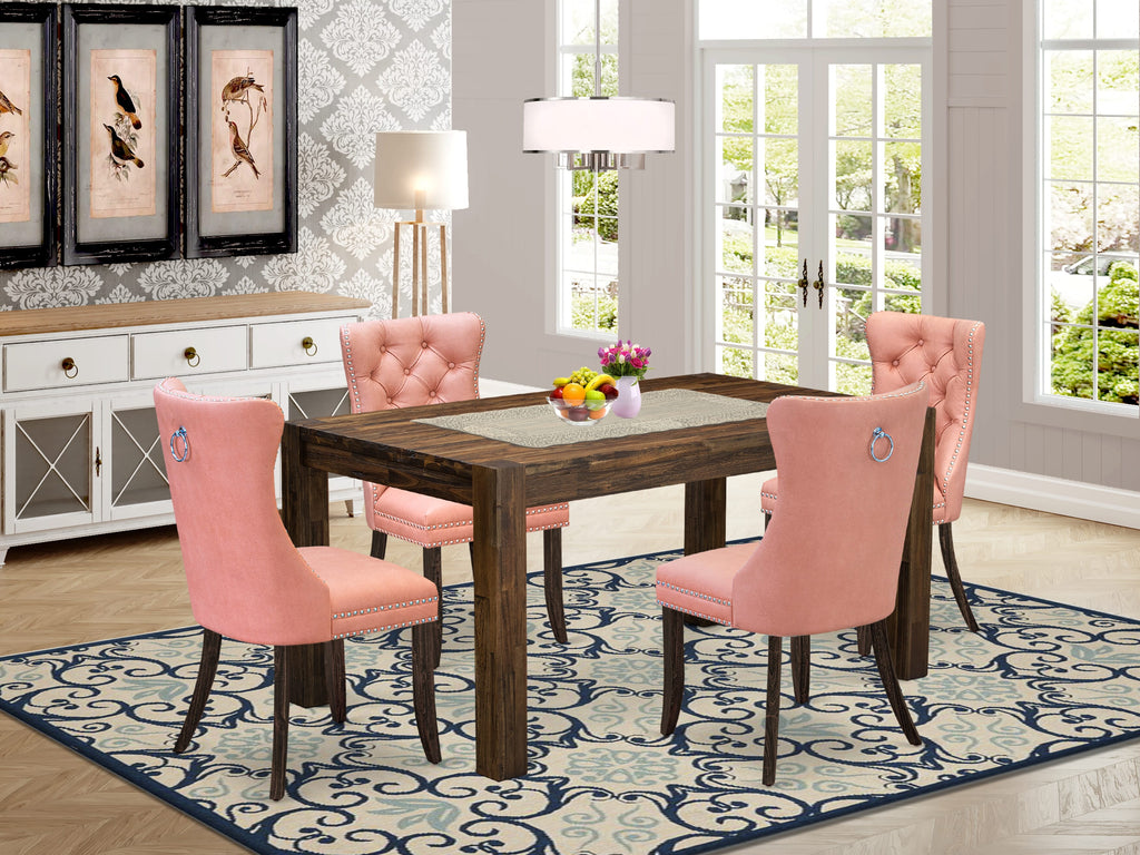 East West Furniture CNDA5-07-T23 5 Piece Dining Table Set Includes a Rectangle Rustic Wood Kitchen Table and 4 Upholstered Chairs, 36x60 Inch, Distressed Jacobean