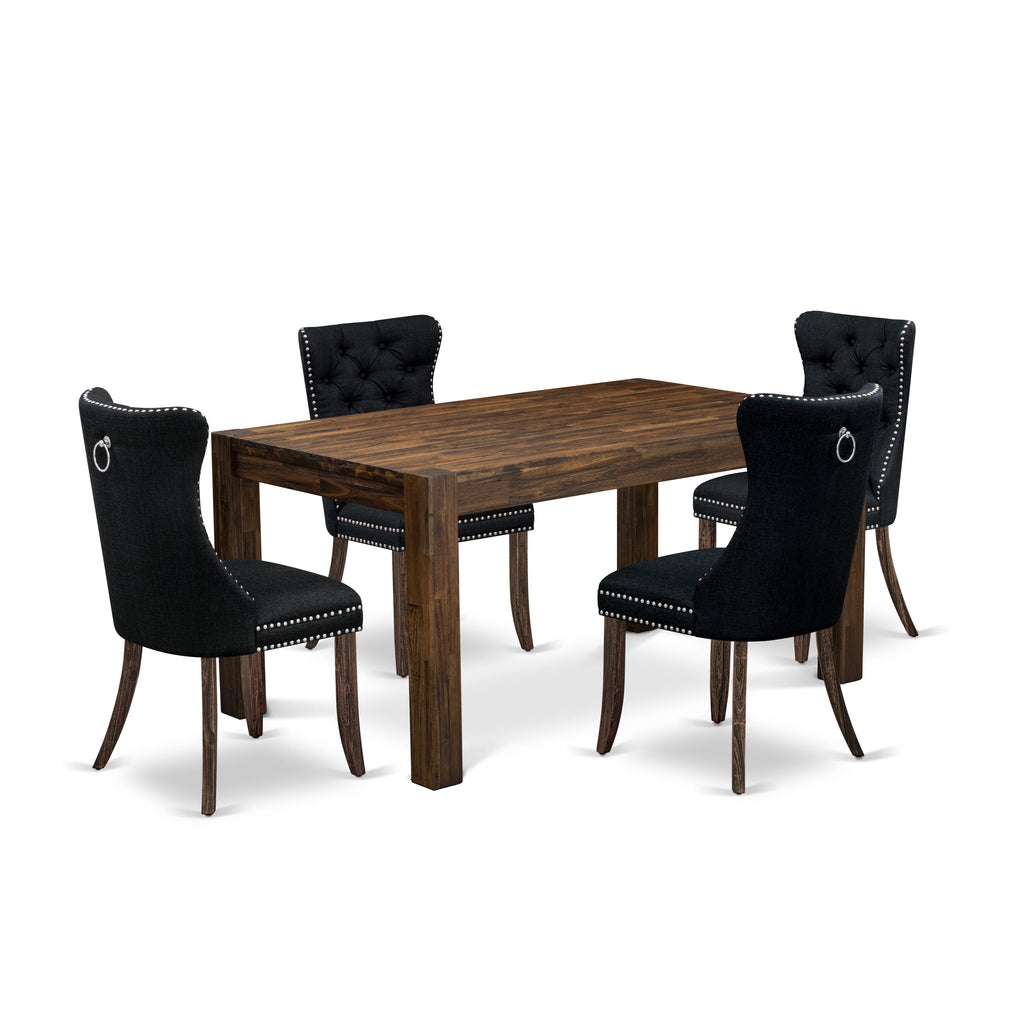 East West Furniture CNDA5-07-T24 5 Piece Kitchen Table Set Consists of a Rectangle Rustic Wood Dining Table and 4 Padded Chairs, 36x60 Inch, Distressed Jacobean