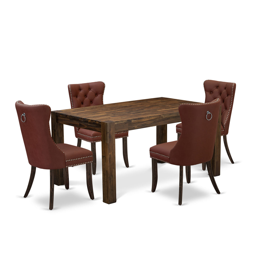 East West Furniture CNDA5-07-T26 5 Piece Modern Dining Table Set Consists of a Rectangle Rustic Wood Table and 4 Upholstered Chairs, 36x60 Inch, Distressed Jacobean