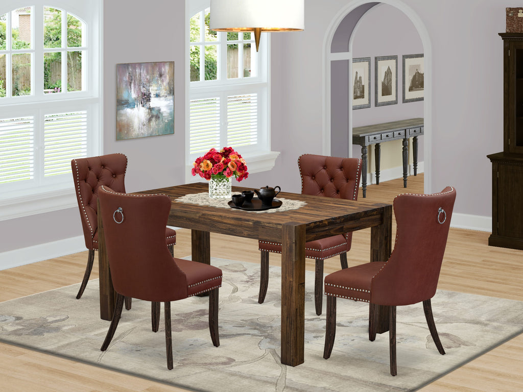 East West Furniture CNDA5-07-T26 5 Piece Modern Dining Table Set Consists of a Rectangle Rustic Wood Table and 4 Upholstered Chairs, 36x60 Inch, Distressed Jacobean