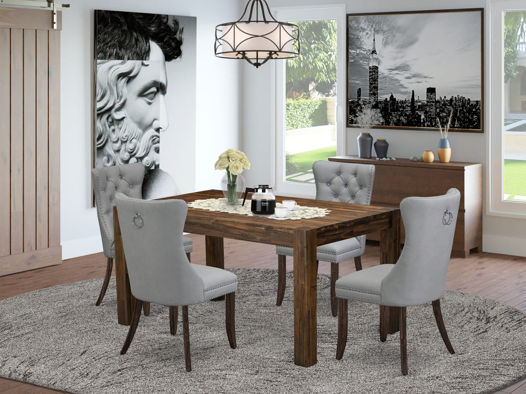 East West Furniture CNDA5-07-T27 5 Piece Kitchen Table Set Includes a Rectangle Rustic Wood Dining Table and 4 Upholstered Chairs, 36x60 Inch, Distressed Jacobean