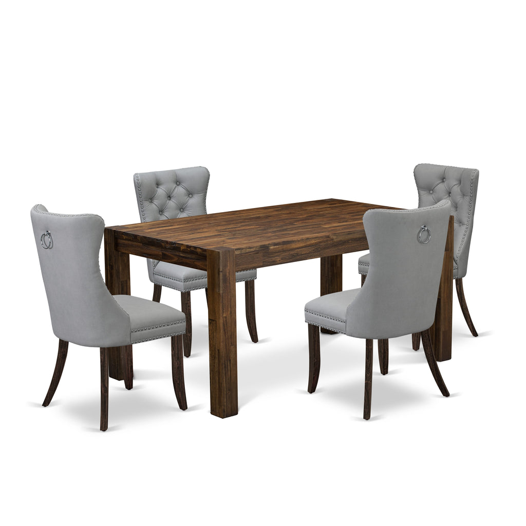 East West Furniture CNDA5-07-T27 5 Piece Kitchen Table Set Includes a Rectangle Rustic Wood Dining Table and 4 Upholstered Chairs, 36x60 Inch, Distressed Jacobean