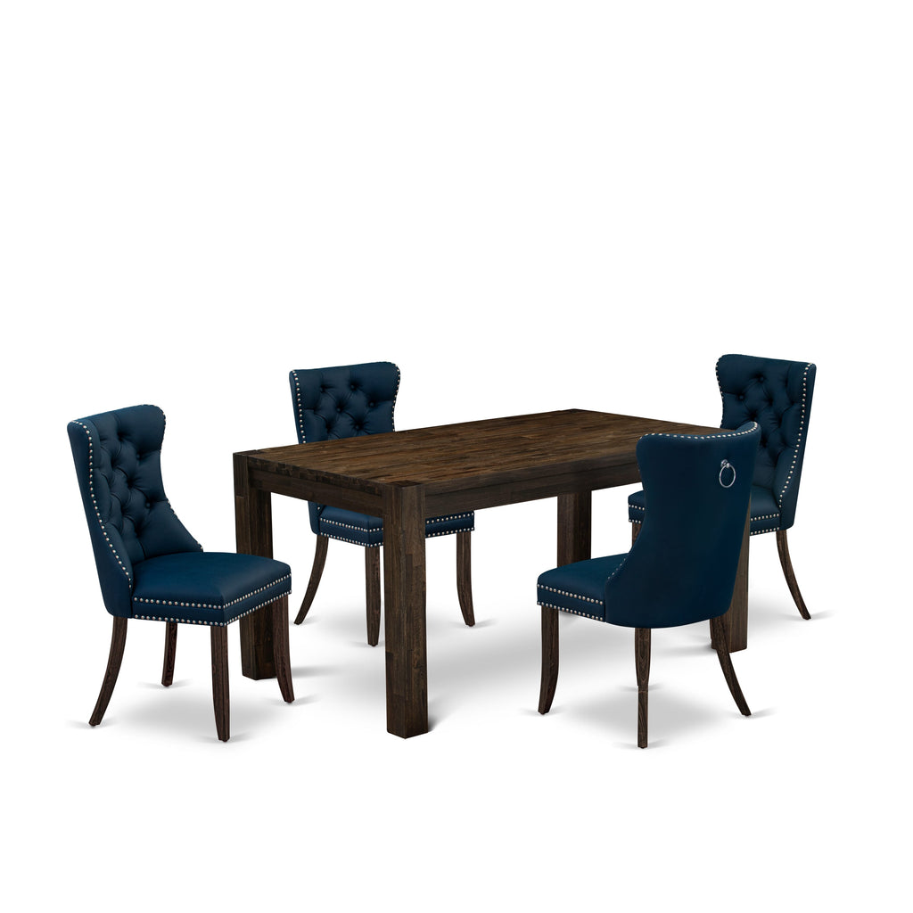 East West Furniture CNDA5-07-T29 5 Piece Modern Dining Set Contains a Rectangle Rustic Wood Kitchen Table and 4 Upholstered Chairs, 36x60 Inch, Distressed Jacobean