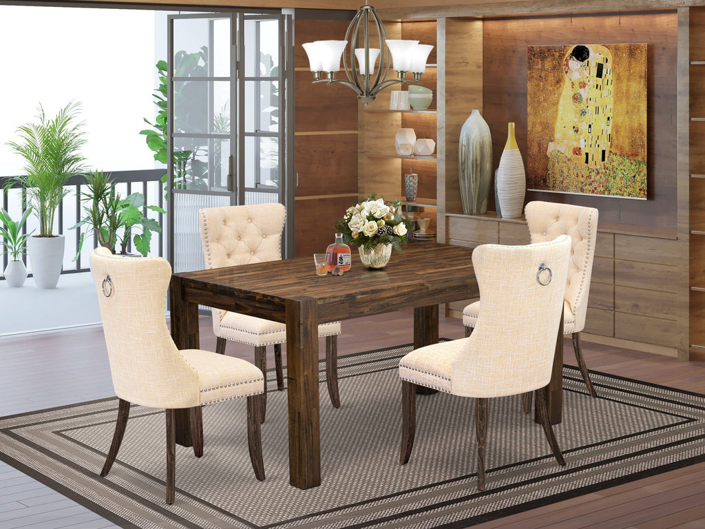 East West Furniture CNDA5-07-T32 5 Piece Kitchen Table Set Includes a Rectangle Rustic Wood Dining Table and 4 Upholstered Chairs, 36x60 Inch, Distressed Jacobean