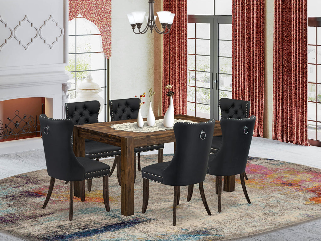 East West Furniture CNDA7-07-T12 7 Piece Dining Table Set Contains a Rectangle Rustic Wood Kitchen Table and 6 Upholstered Chairs, 36x60 Inch, Distressed Jacobean