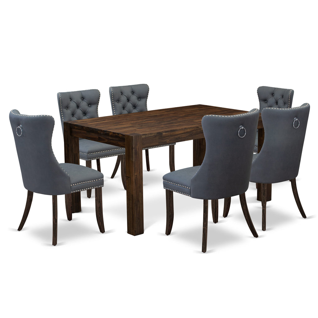 East West Furniture CNDA7-07-T13 7 Piece Kitchen Table Set Consists of a Rectangle Rustic Wood Dining Table and 6 Upholstered Chairs, 36x60 Inch, Distressed Jacobean