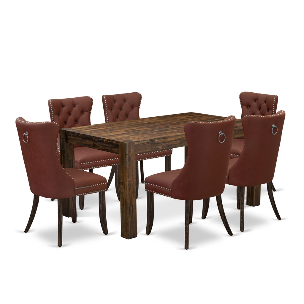 East West Furniture CNDA7-07-T26 7 Piece Modern Dining Table Set Includes a Rectangle Rustic Wood Kitchen Table and 6 Parson Chairs, 36x60 Inch, Distressed Jacobean