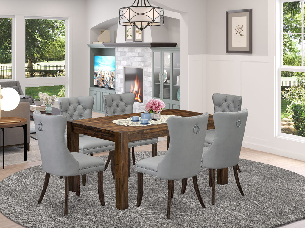 East West Furniture CNDA7-07-T27 7 Piece Modern Dining Set Contains a Rectangle Rustic Wood Kitchen Table and 6 Upholstered Chairs, 36x60 Inch, Distressed Jacobean