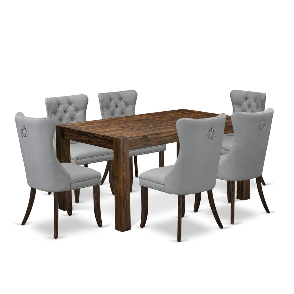 East West Furniture CNDA7-07-T27 7 Piece Modern Dining Set Contains a Rectangle Rustic Wood Kitchen Table and 6 Upholstered Chairs, 36x60 Inch, Distressed Jacobean