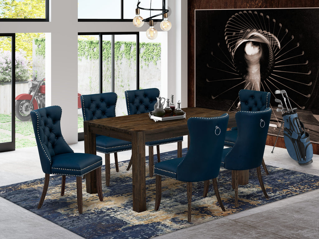 East West Furniture CNDA7-07-T29 7 Piece Modern Dining Table Set Consists of a Rectangle Rustic Wood Table and 6 Upholstered Chairs, 36x60 Inch, Distressed Jacobean