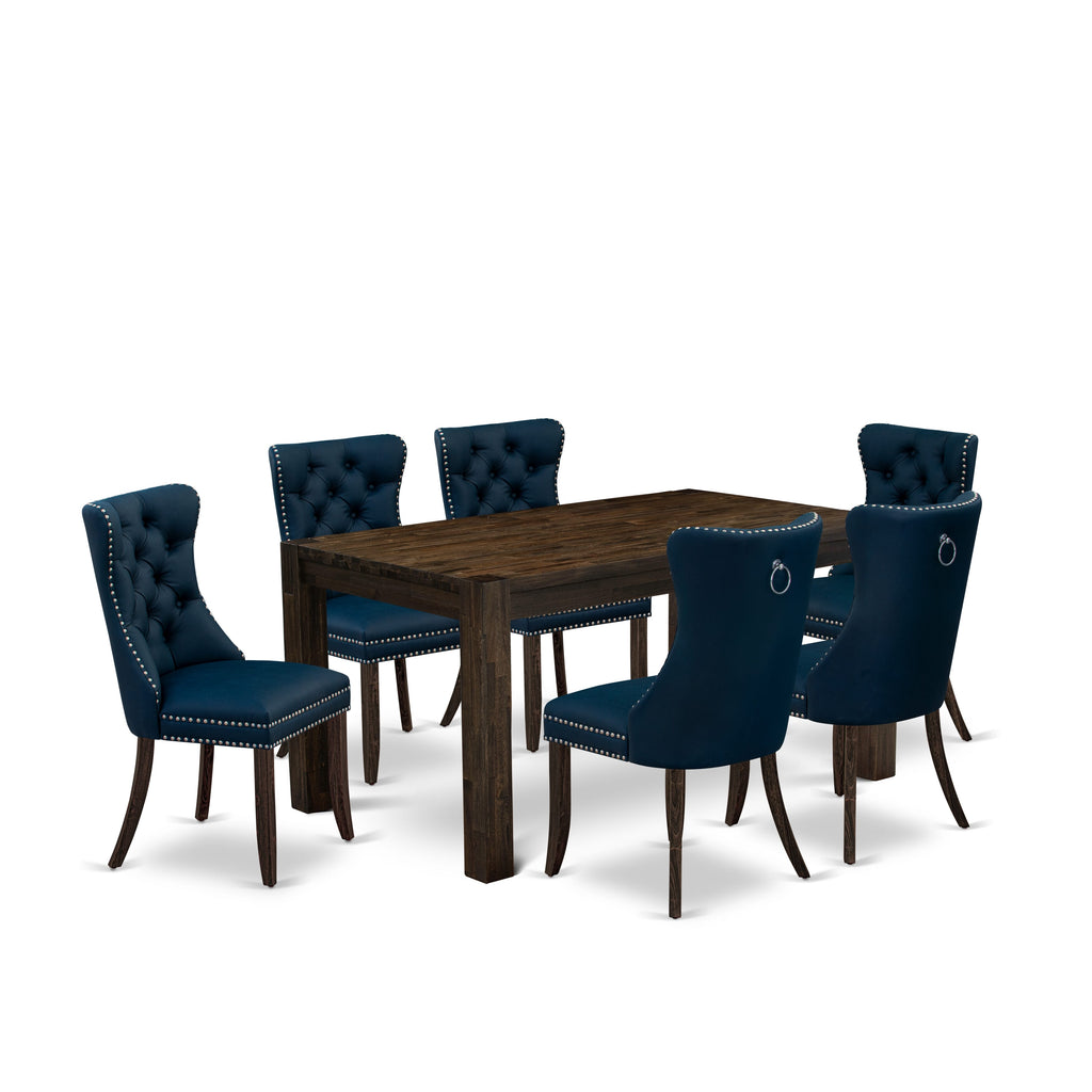 East West Furniture CNDA7-07-T29 7 Piece Modern Dining Table Set Consists of a Rectangle Rustic Wood Table and 6 Upholstered Chairs, 36x60 Inch, Distressed Jacobean