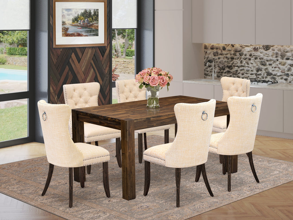 East West Furniture CNDA7-07-T32 7 Piece Dining Room Set Includes a Rectangle Rustic Wood Kitchen Table and 6 Padded Chairs, 36x60 Inch, Distressed Jacobean