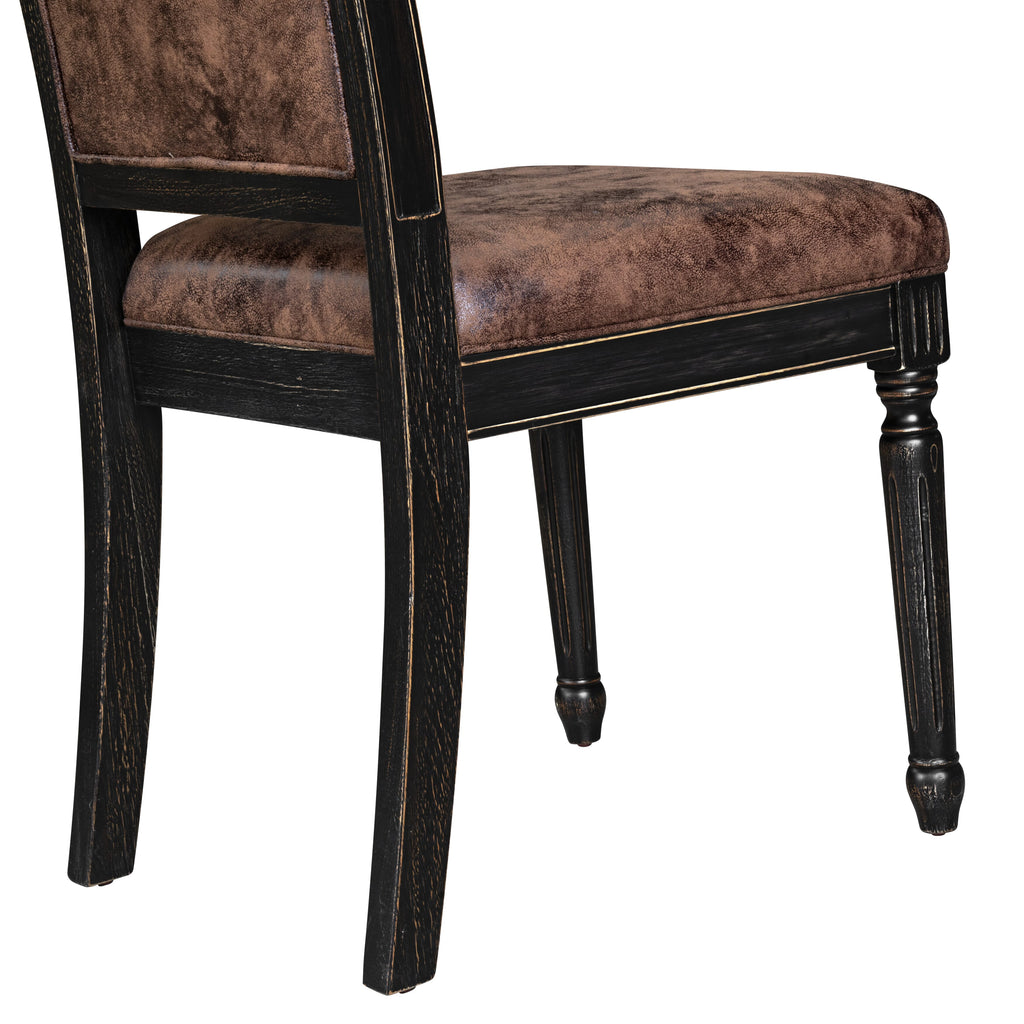 Luxe by East West Furniture NKCY7-SBB-33 7-piece Modern Dining Table Set consists of a Dining Table and 6 Brown Textured PU Leather Dining Room Chairs with High Back - Sand Blasting Black Finish