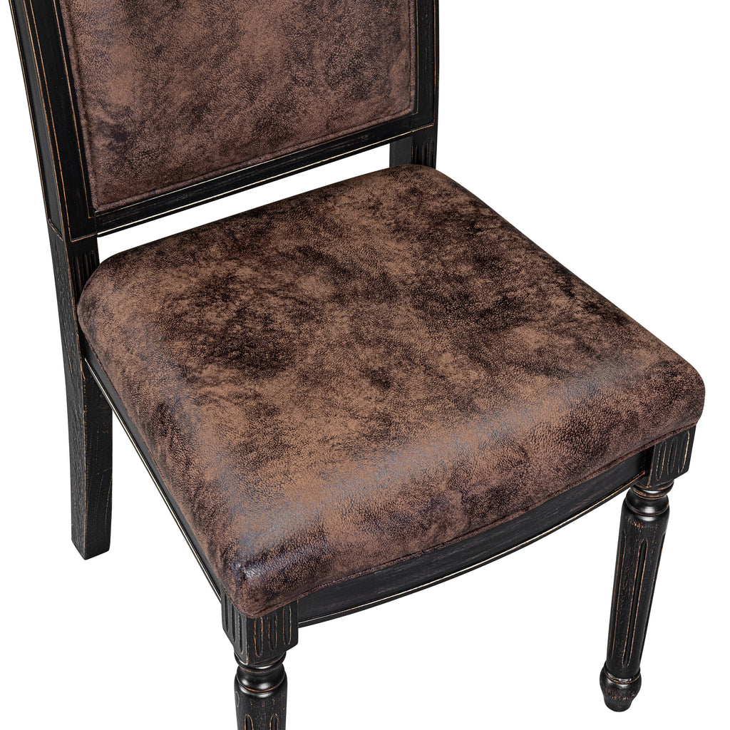 Luxe by East West Furniture NKCY7-SBB-33 7-piece Modern Dining Table Set consists of a Dining Table and 6 Brown Textured PU Leather Dining Room Chairs with High Back - Sand Blasting Black Finish