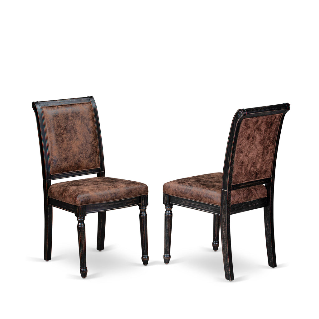 Luxe by East West Furniture NKCY9-SBB-33 9-piece Kitchen Table Set includes a Modern Dining Table and 8 Brown Textured PU Leather Dinner Chairs with High Back - Sand Blasting Black Finish