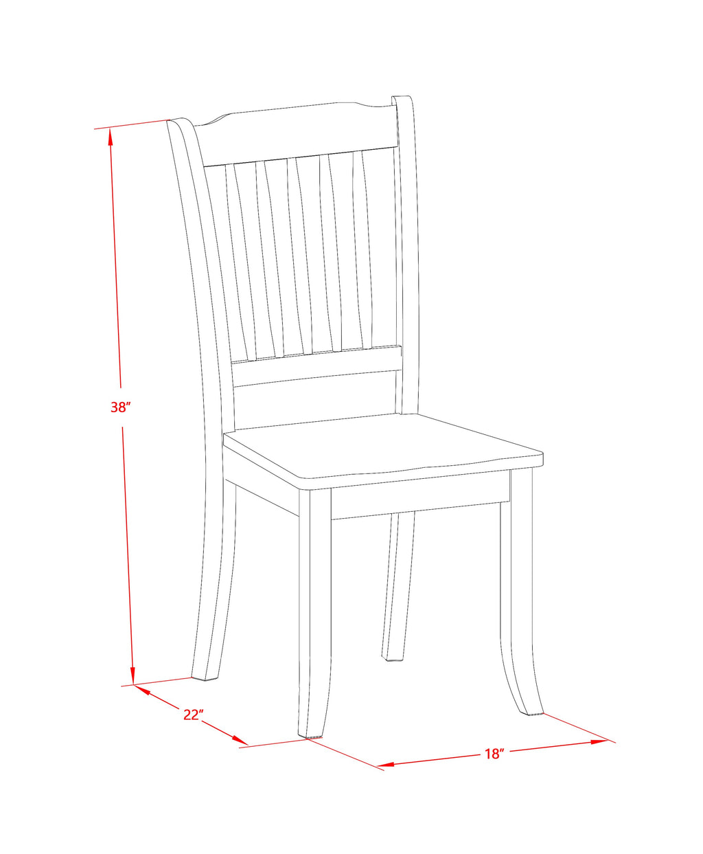 East West Furniture DAC-LWH-W Danbury Kitchen Dining Chairs - Slat Back Wooden Seat Chairs
