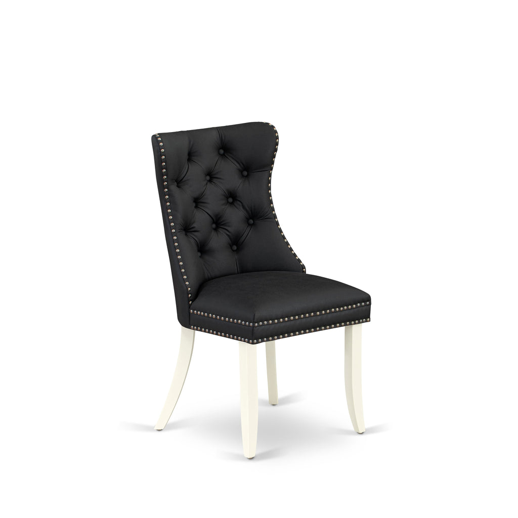 East West Furniture DAP2F12 Dallas Parson Dining Chairs - Button Tufted Nailhead Trim Dark Gray faux Leather Upholstered Chairs, Set of 2, linen white