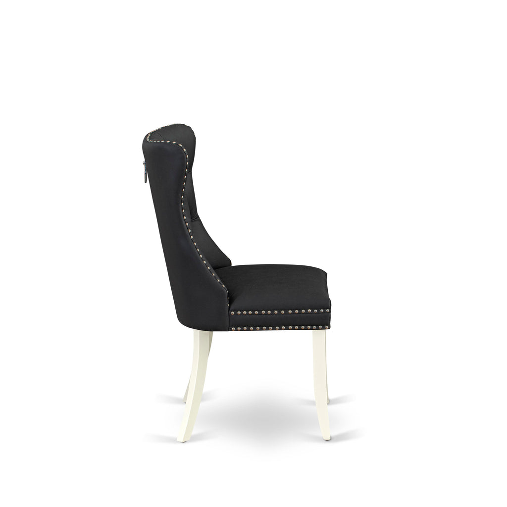 East West Furniture DAP2F12 Dallas Parson Dining Chairs - Button Tufted Nailhead Trim Dark Gray faux Leather Upholstered Chairs, Set of 2, linen white