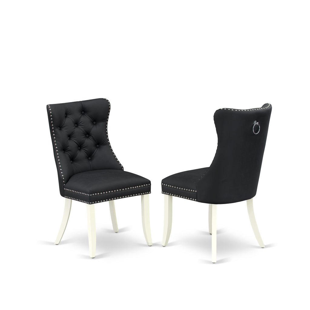 East West Furniture DAP2F12 Dallas Parson Dining Chairs - Button Tufted Nailhead Trim Dark Gray faux Leather Upholstered Chairs, Set of 2, linen white