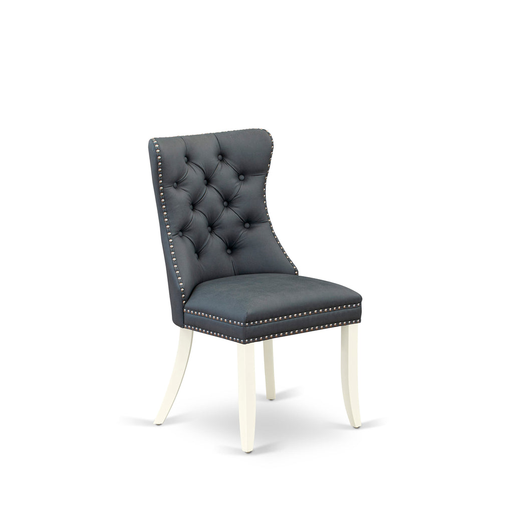 East West Furniture DAP2F13 Dallas Parson Kitchen Chairs - Button Tufted Nailhead Trim Platinum Gray faux Leather Upholstered Dining Chairs, Set of 2, linen white