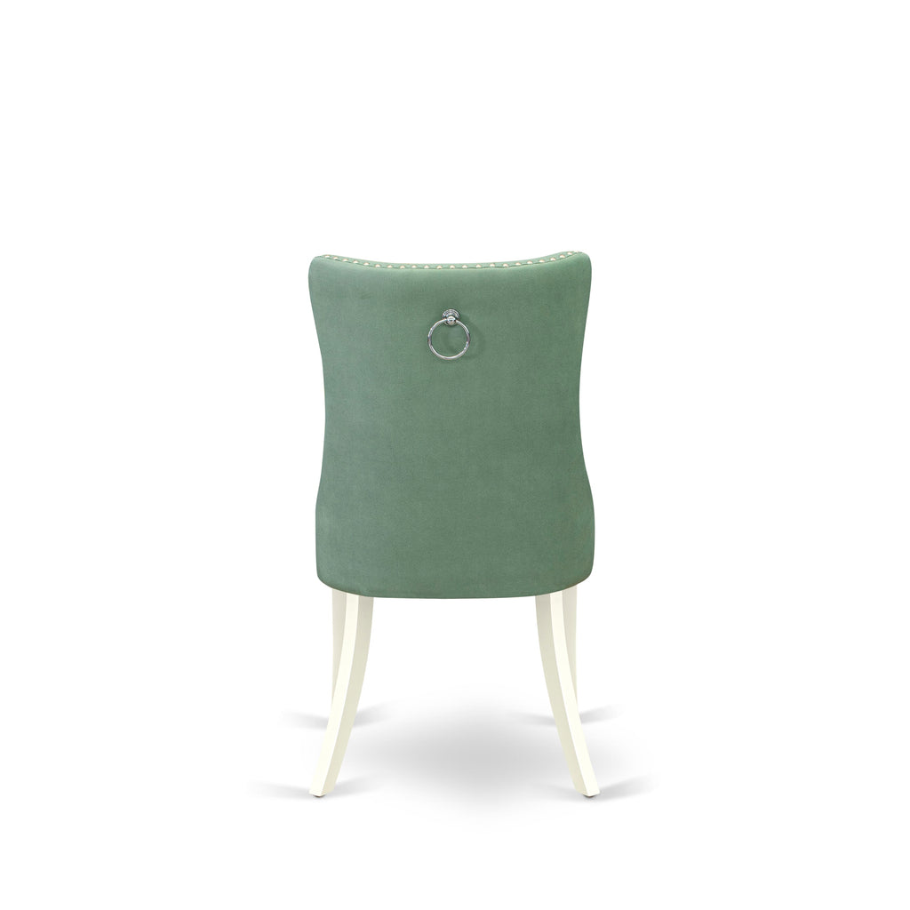 East West Furniture DAP2F22 Dallas Parson Kitchen Chairs - Button Tufted Nailhead Trim Willow Green faux Leather Upholstered Dining Chairs, Set of 2, linen white