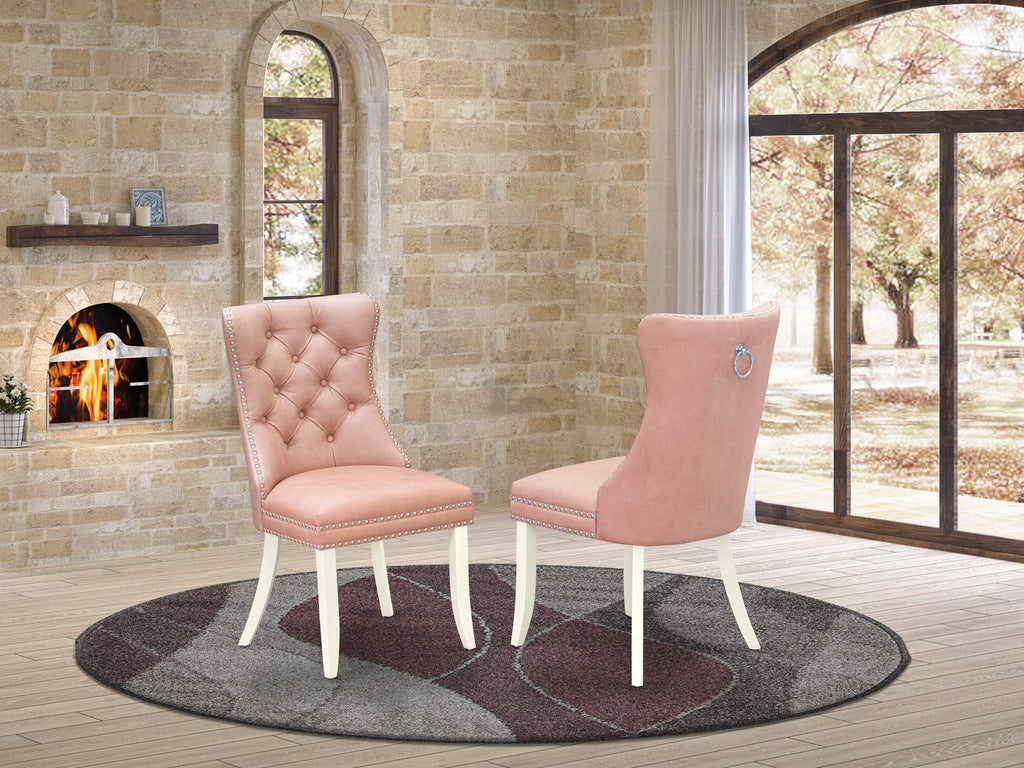 East West Furniture DAP2F23 Dallas Parson Kitchen Chairs - Button Tufted Nailhead Trim Beige Red faux Leather Upholstered Dining Chairs, Set of 2, linen white