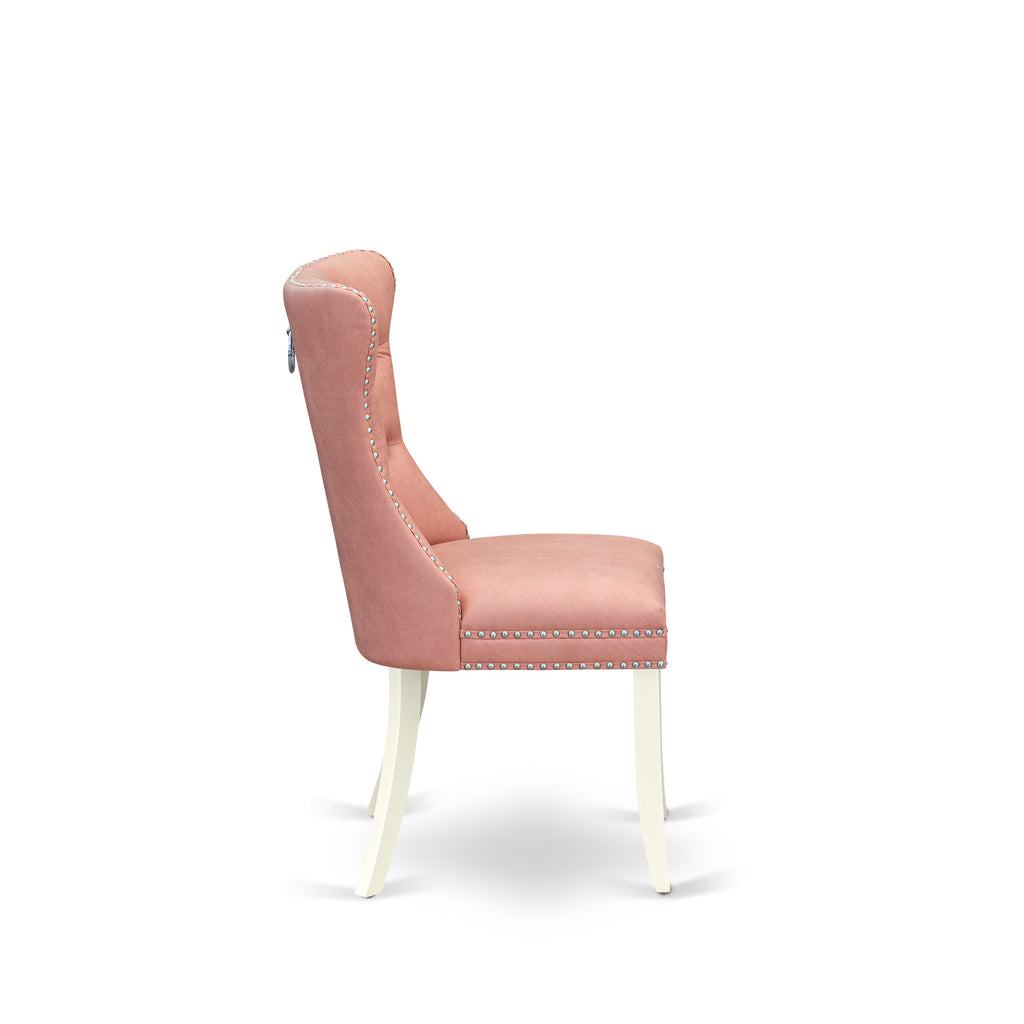 East West Furniture DAP2F23 Dallas Parson Kitchen Chairs - Button Tufted Nailhead Trim Beige Red faux Leather Upholstered Dining Chairs, Set of 2, linen white
